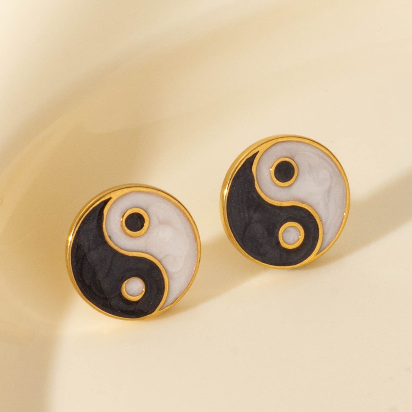Vintage 304 Stainless Steel Tai Chi Stud Earrings - Irregular Chinese Retro Design