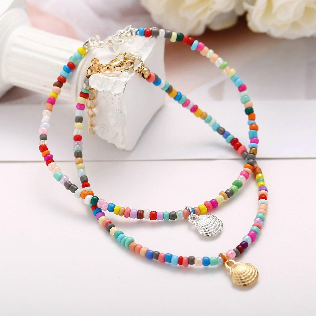 Creative Vintage Bohemian Shell Pendant Beaded Anklet Bracelet