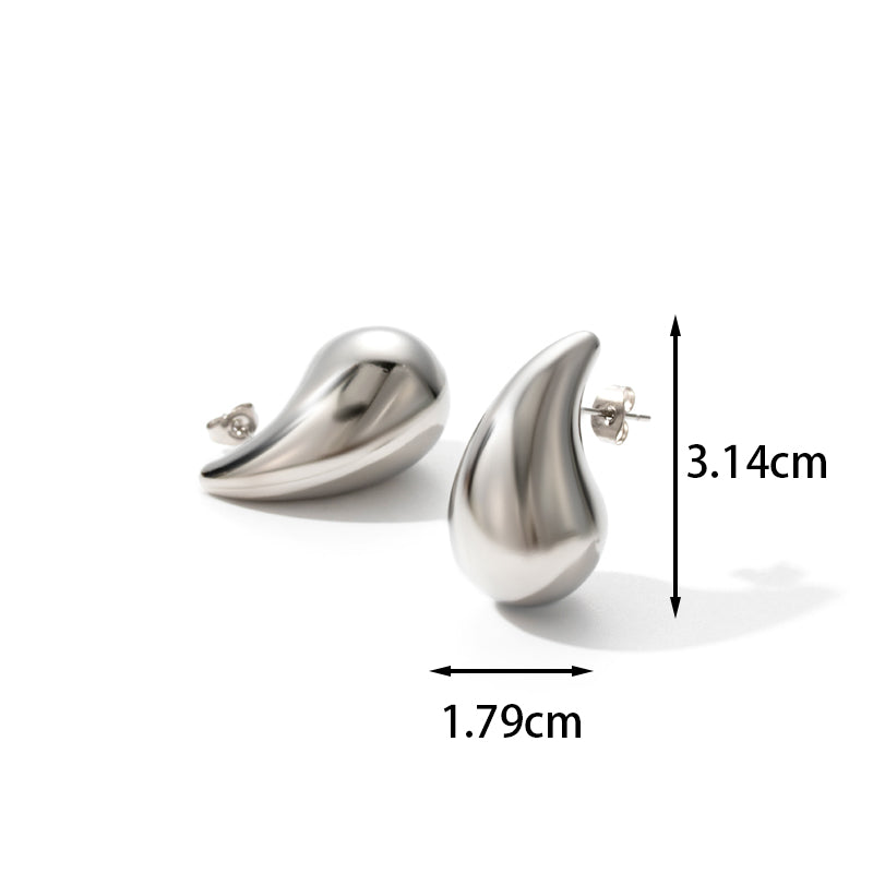 Elegant Water Droplet Stainless Steel Earrings - Unique Design Studs
