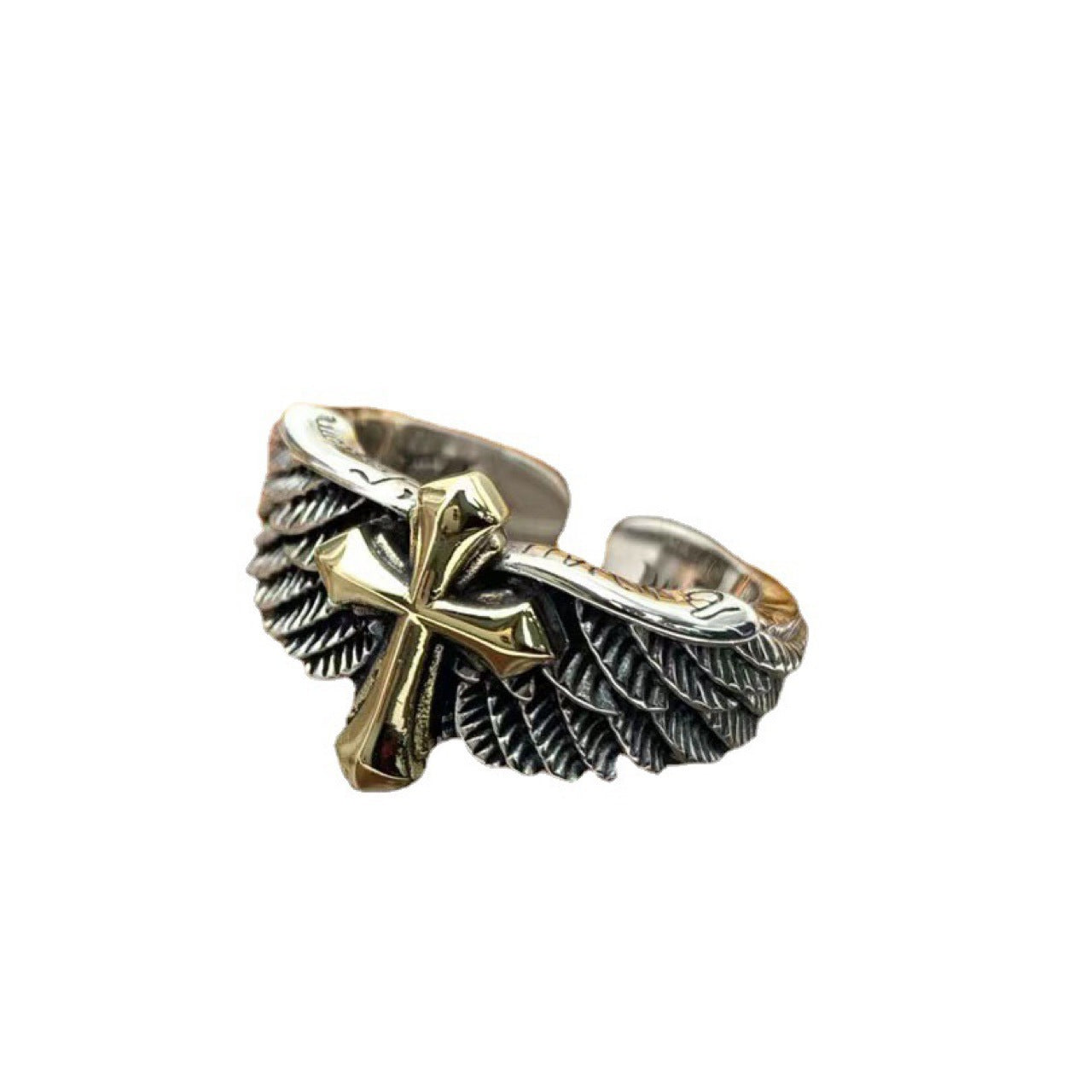 Retro Punk Cross Eagle Dragon Alloy Men's Open Ring - Vintage Hip Hop Style Chinese Inspired Ring