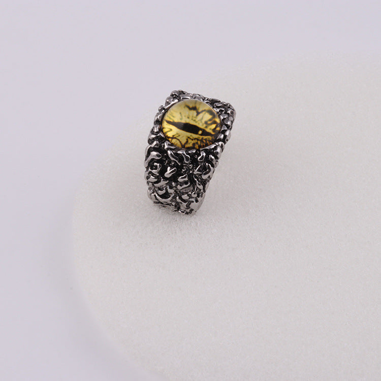 Retro Silver Eye Skull Punk Ring - Adjustable Alloy Design