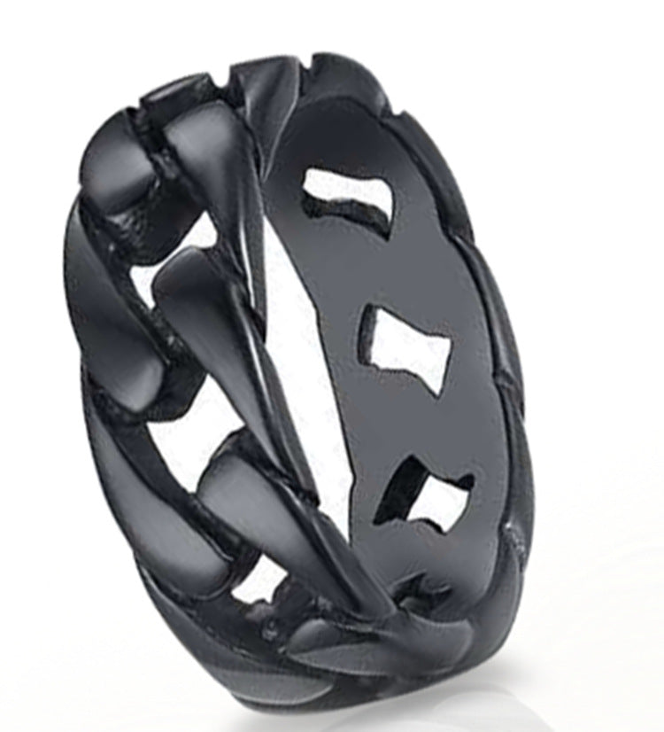 Fashion Geometric Titanium Steel Chain Link Hollow Striped Gold Ring
