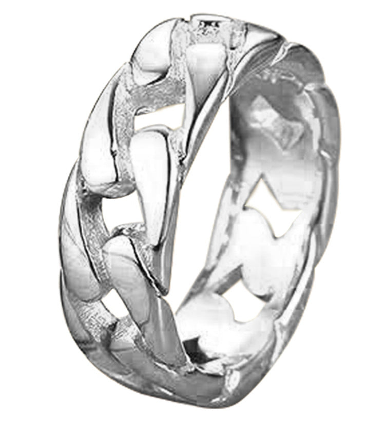 Fashion Geometric Titanium Steel Chain Link Hollow Striped Gold Ring