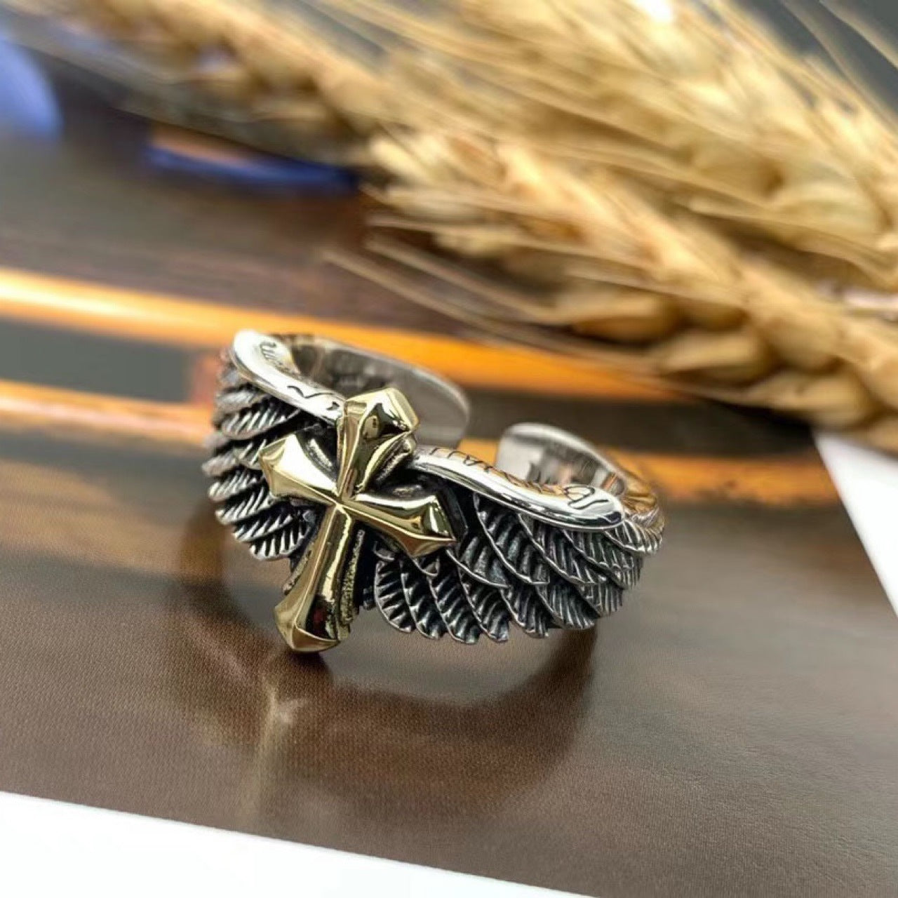 Retro Punk Cross Eagle Dragon Alloy Men's Open Ring - Vintage Hip Hop Style Chinese Inspired Ring