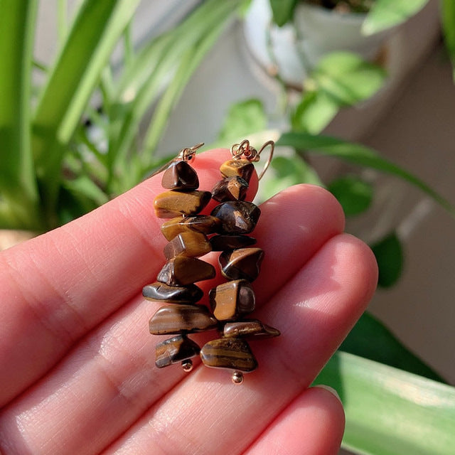 Retro Irregular Natural Crystal Stone Drop Earrings
