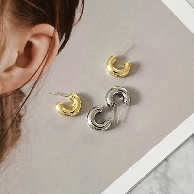 1 Pair Minimalist C Shape Stainless Steel Hoop Earrings