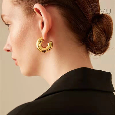 1 Pair Minimalist C Shape Stainless Steel Hoop Earrings