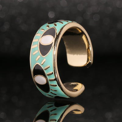 European American Fashion Colorful Evil Eye Copper Statement Ring