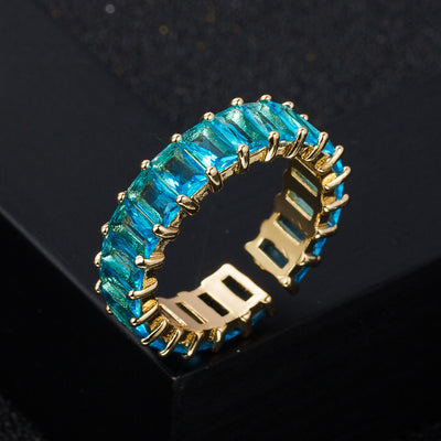 Fashion Geometric Rainbow Ring with Multicolor Zircon Stones