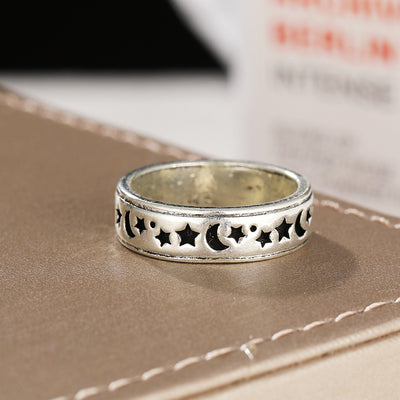 Fashion Stars and Moon Double Rotating 925 Sterling Silver Vintage Ring