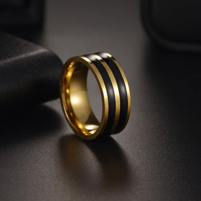 Fashion Stripe Gold-Plated Stainless Steel Men's Ring - 8mm Band