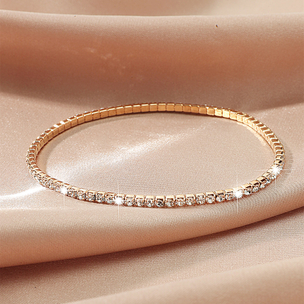 Geometric Elastic Rhinestone Crystal Bracelet 2.0mm Bridal Jewelry