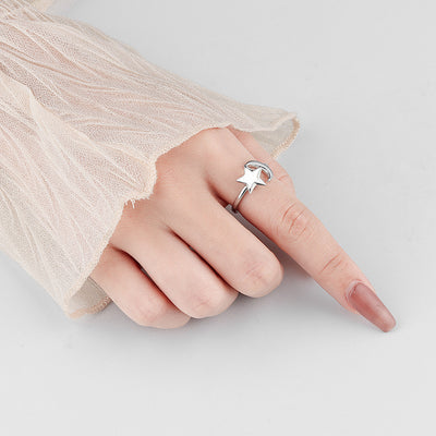 Rotating Star and Moon Copper Zircon Ring & Silver French Cat Eye Luxury Handmade Nail Set