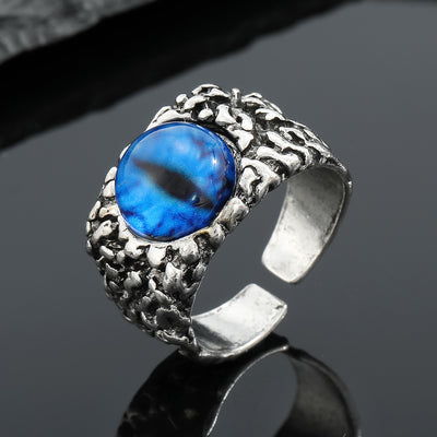 Retro Silver Eye Skull Punk Ring - Adjustable Alloy Design