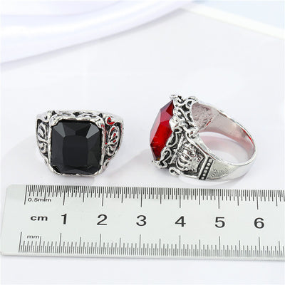 Vintage Fashion Square Gemstone Punk Alloy Ring for Men and Women